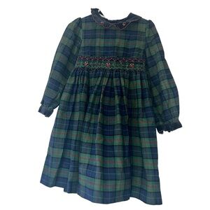 Vtg just friends blackwatch Plaid Long Sleeve smocked Dress Sz 4T floral
